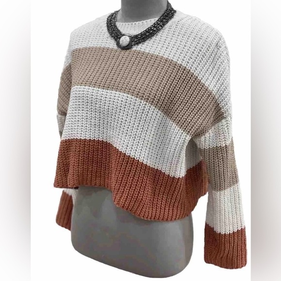 moon & madison Sweaters - Anthropologie Moon & Madison XS sweater cropped, beige tan rust striped
